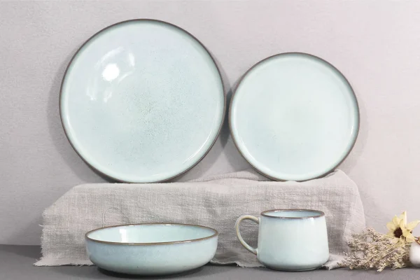 Round dinnerware in terracotta clay