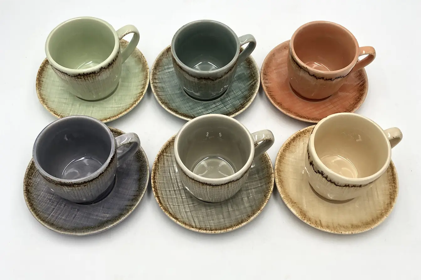 Reactive glaze cup & saucer sets