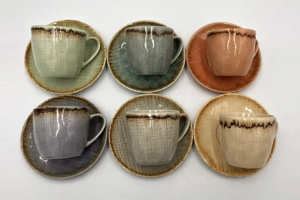 Reactive glaze cup & saucer sets