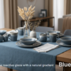Blue Mist reactive glaze ceramic dinnerware set with plates, bowls and mugs