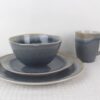 Blue Mist reactive glaze ceramic dinnerware place setting with bowl, plate and mug
