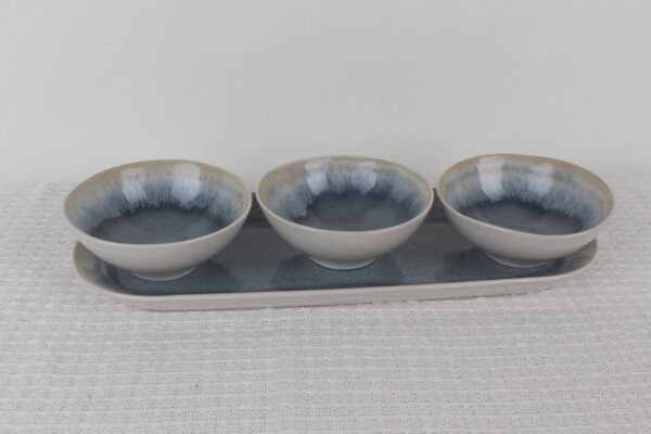 Blue Mist reactive glaze ceramic bowls with soft blue gradient finish