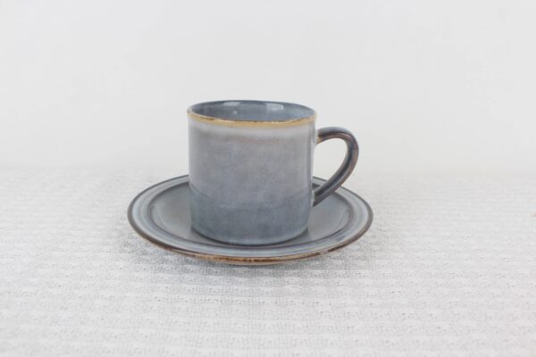 Stillstone grey reactive glaze stoneware cup and saucer set