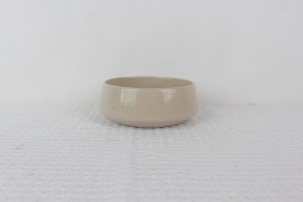 Small Sandstone beige speckled stoneware bowl with rounded sides and glossy glazed surface